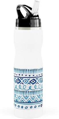 Photo Water Bottles: Painted Stripe - Blue Stainless Steel Water Bottle With Straw, 25Oz, With Straw, Blue