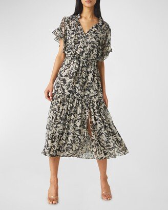 Ranjana Abstract-Print Flutter-Sleeve Midi Dress