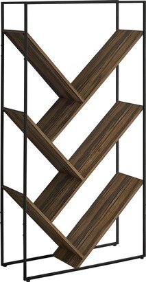 Contemporary Home Living 60.25 Brown and Black Reclaimed Wood-Look Contemporary Metal Bookcase