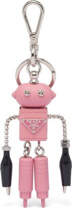 Saffiano leather robot trick keychain-AA