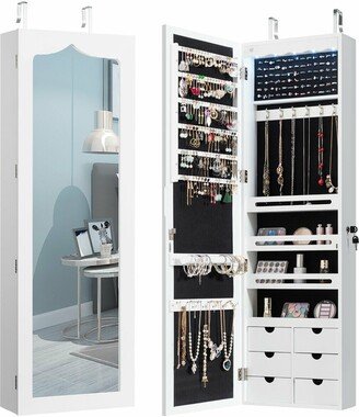 Lockable Wall Door Mounted Jewelry Cabinet LED Mirror White - See Details