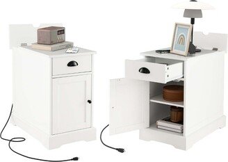 2 PCS Side Table Nightstand with Charging Station Storage for Living Room Bedroom