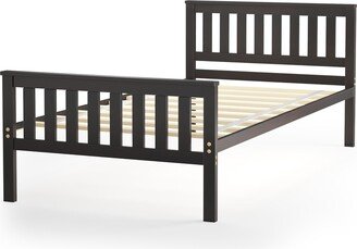 Twin Wood Platform Bed with Headboard and Footboard Mattress