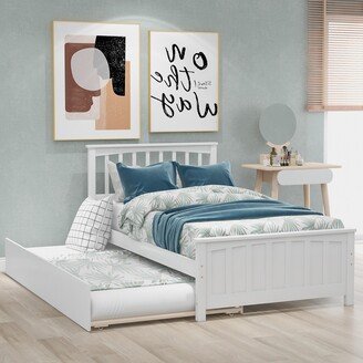 Rasoo Pinewood Twin Platform Bed with Twin Trundle&Headboard, No Box Spring Needed