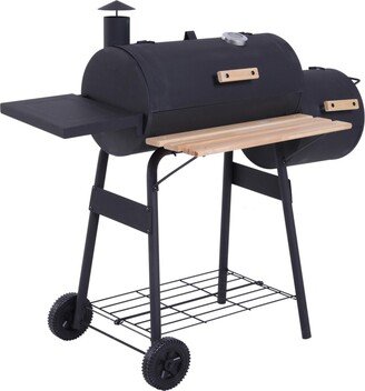 48 Steel Portable Backyard Charcoal Bbq Grill and Offset Smoker Combo with Wheels-AA