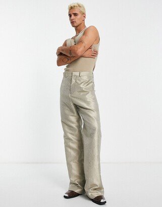 high waist flared pants in gray snake jacquard