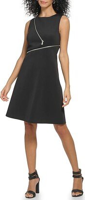 Sleeveless Shift with Asymmetrical Zipper Dress (Black) Women's Dress