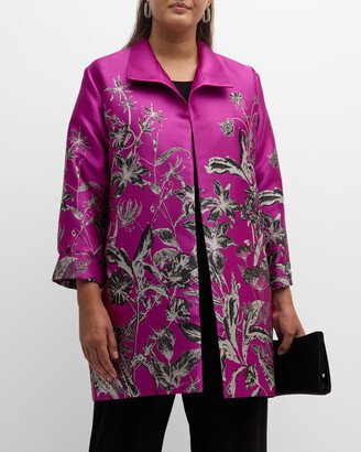 Floral Jacquard Open-Front Jacket