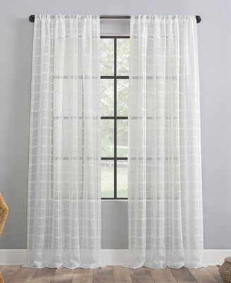 Windowpane Plaid Dust Resistant Sheer Curtain Panel, 50 x 96