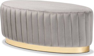 Kirana Velvet Fabric Upholstered and PU Leather Ottoman Gold