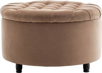 Large Round Pintucked Storage Ottoman Lift Off Lid - WOVENBYRD