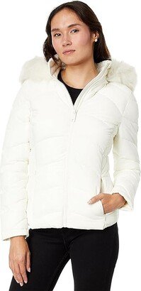 Short Faux Fur Trim Puffer (Eggshell) Women's Jacket