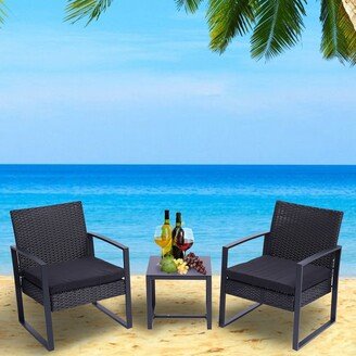 Calnod 3-Piece Outdoor Garden Furniture Sets for 2, PE Wicker Rattan Chairs Conversation Sets with Coffee Table for Yard & Bistro