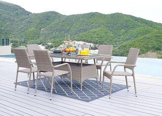 Genoa 7-Piece Steel Rectangle Glass Top Outdoor Dining Table and 6 Armchairs