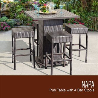 Belle Pub Table Set w/ Backless Barstools 5 Piece Outdoor Furniture