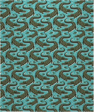 Fleece Photo Blankets: Down In The Bayou - Alligator Aqua Blanket, Fleece, 50X60, Blue