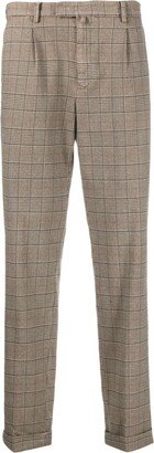 Prince of Wales check pleated straight-leg trousers