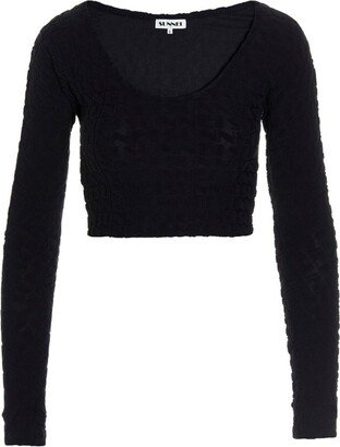 Logo Detailed Long-Sleeved Cropped Top