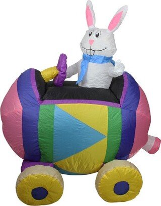 Northlight Easter 4' Inflatable Prelit Bunny Driving an Egg Car Outdoor Decoration - White/Pink