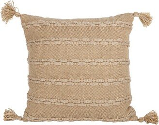 18X18 Inch Hand Woven Yarn Striped Outdoor Pillow Tan Polyester With Polyester Fill