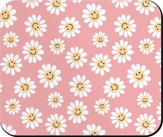 Mouse Pads: Smiley Daisy Flowers - Pink Mouse Pad, Rectangle Ornament, Pink