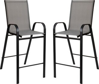 Emma and Oliver 2 Pack Gray Outdoor Barstools with Flex Comfort Material-Patio Stool