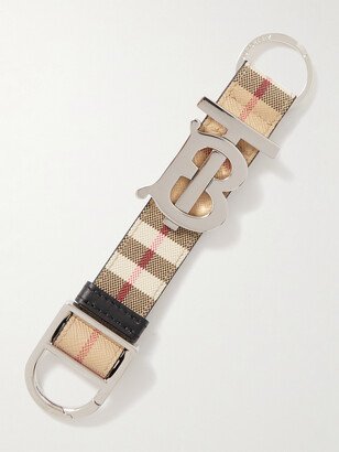 Checked Leather-Trimmed Cotton-Blend Canvas Keyring