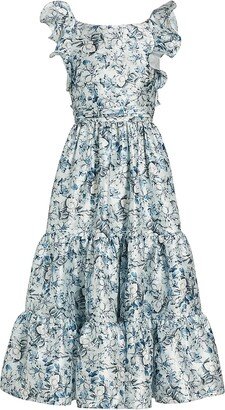 Floral Tiered Mikado Midi-Dress