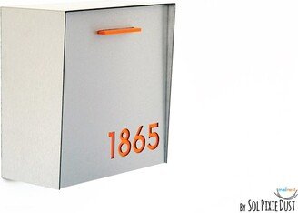 Mailbox With Aluminum Brush Silver Face & Body Orange Acrylic Number, Modern Design, Custom Mailbox, Wall Mounted Type 1