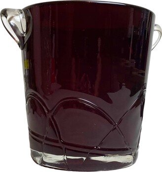 Vintage Blown Glass Ice Bucket Cranberry & Clear Heavy 6 Peg Handles