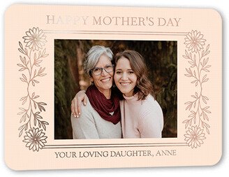 Mother's Day Cards: Flowery Frame Mother's Day, Rose Gold Foil, Beige, 5X7, Matte, Personalized Foil Cardstock, Rounded