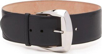 Belt With Geometric Buckle In Black And Antiqued Silver