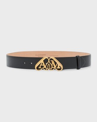 Leather Belt with Gold Logo Detail