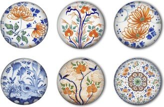 Delft Blue Flowers Round Refrigerator Magnet Set