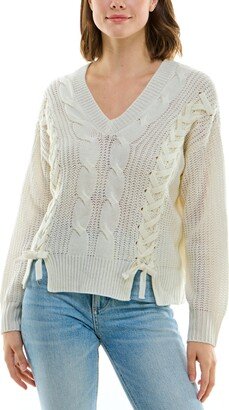 Juniors' Lace Up Sweater