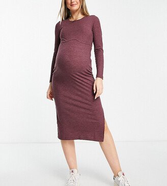 Mamalicious Maternity knitted midi dress in burgundy