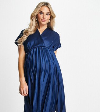 Closet London Maternity wrap front pleated mini skater dress in navy