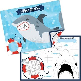 Big Dot of Happiness Shark Zone - Paper Jawsome Shark Birthday Party Coloring Sheets - Activity Placemats - Set of 16