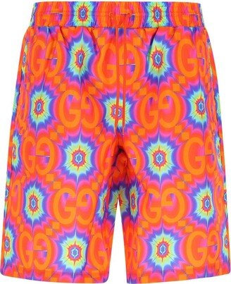 GG Pattern Print Drawstring Swim Shorts