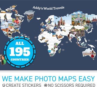 Personalized Giant World Photo Map | 5' X 3' Every Country in The Works With Photomaps.com Stickers Dark Blue