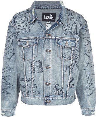 Tatted printed denim jacket