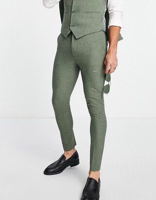 wedding super skinny suit pants in pine green crosshatch