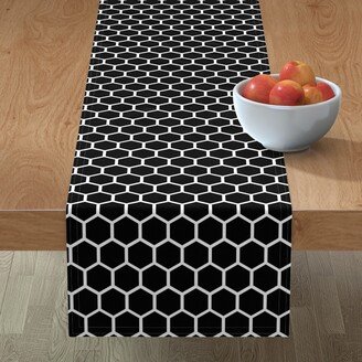 Table Runners: Honeycomb Hexagon - Black And White Table Runner, 90X16, Black