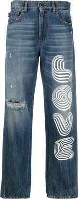 Love-print wide-leg jeans