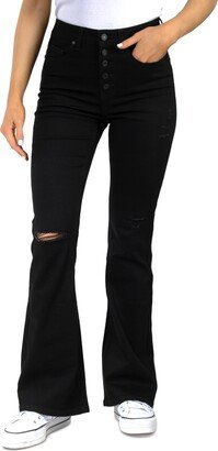 Juniors' Ripped Knee High Waisted Flare-Leg Jeans