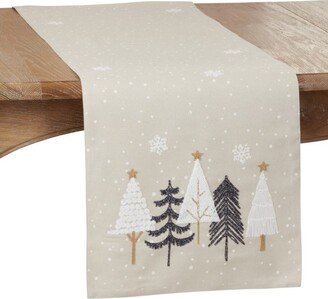 Saro Lifestyle Embroidered Christmas Trees Table Runner, , Beige