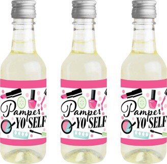 Big Dot Of Happiness Spa Day - Mini Wine Bottle Label Stickers - Girls Makeup Party Favor Gift 16 Ct