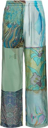 Patchwork silk scarf pajama pants-AA