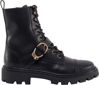 Buckle-Detailed Lace-Up Ankle Boots