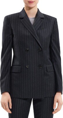 Pinstripe Double Breasted Slim Fit Virgin Wool Suit Jacket